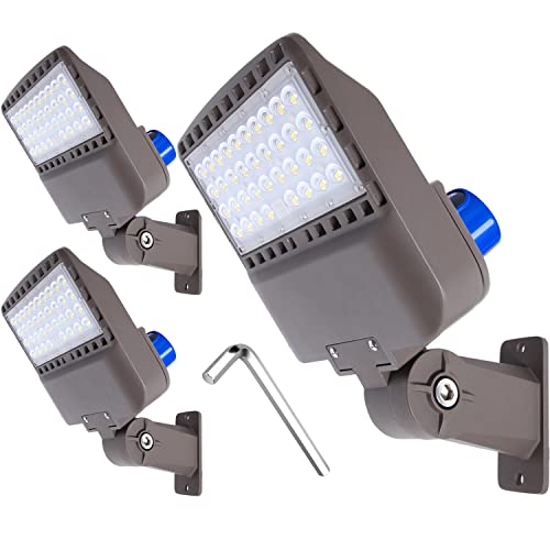 150W LED Parking Lot Light with Allen Wrench Flood Lights Outdoor with Dusk to Dawn Sensor Exterior Light Fixture with Adjustable Arm Mount Yard Lights 5000K IP65 Waterproof Security Lights 3 Pack