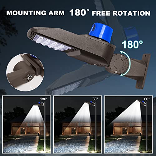 150W LED Parking Lot Light with Allen Wrench Flood Lights Outdoor with Dusk to Dawn Sensor Exterior Light Fixture with Adjustable Arm Mount Yard Lights 5000K IP65 Waterproof Security Lights 3 Pack