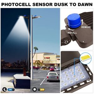 150W LED Parking Lot Light with Allen Wrench Flood Lights Outdoor with Dusk to Dawn Sensor Exterior Light Fixture with Adjustable Arm Mount Yard Lights 5000K IP65 Waterproof Security Lights 3 Pack