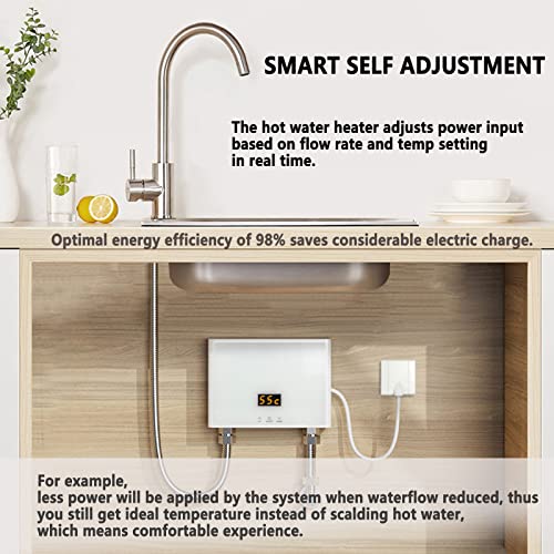 FMATOZ Mini Electric Tankless Water Heater 4000W 110V Constant Temperature Instant Hot Water Heater with Remote Control Digital Display On Demand Hot Water Heater for Home Kitchen Indoor