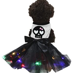 Petitebella Black Skull Face Puppy Dog Dress (White/Black LED, Medium)