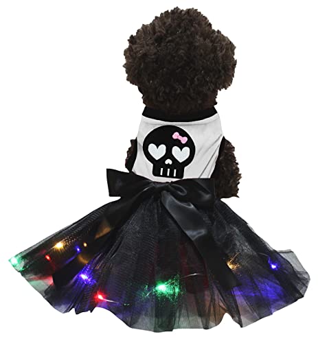 Petitebella Black Skull Face Puppy Dog Dress (White/Black LED, Medium)