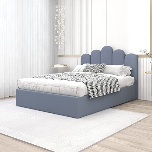 AGARTT Upholstered Platform Bed Frame Full Size Gas Lift Up Storage Bed with Headboard, Storage Underneath, Steel Slat Support with Hydraulic Storage System Grey