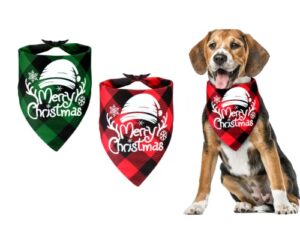 buffalo plaid christmas dog bandanas, double-sided use triangle bibs kerchief,dog scarf with merry christmas snowflakes for small medium large dogs cats pets,2 pack