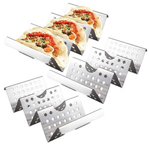viwehots taco holders set of 3 - stainless steel taco stand rack tray style, taco rack holds up to 3, oven taco holders safe for baking, dishwasher and grill safe