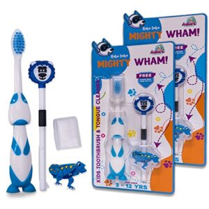 adore mighty wham combo of toothbrush and tongue cleaner with free ring(pack of 2) (might blue)