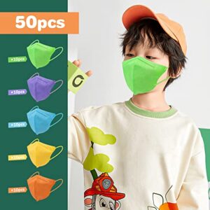 SOOQOO 50 Pcs KN95 Face Masks for Kids,Disposable KN95 Face Mask with Nose Bridge Clip,Filter Efficiency≥95% with Elastic Ear Loops,5-Layers Mask Protection (Multicolor-2)