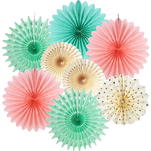 Mint Green Cream Pink Paper Fans Hanging Paper Honeycomb Decoration Baby Shower Bridal Shower Princess Mint Birthday Party Decorations