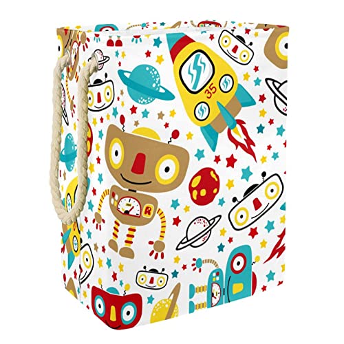 Laundry Hamper Cute Robot Pattern Collapsible Laundry Baskets Firm Washing Bin Clothes Storage Organization for Bathroom Bedroom Dorm