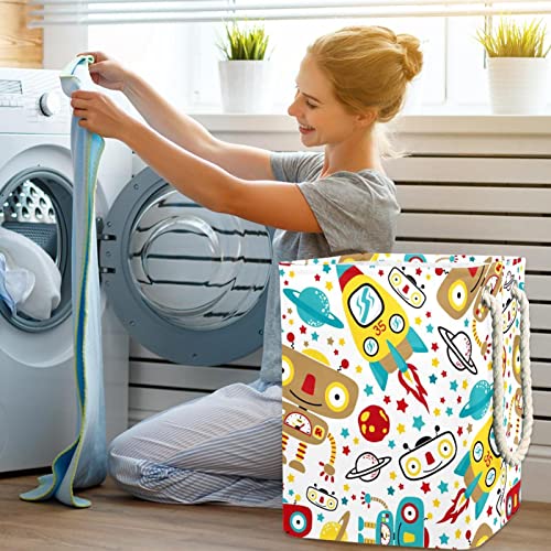 Laundry Hamper Cute Robot Pattern Collapsible Laundry Baskets Firm Washing Bin Clothes Storage Organization for Bathroom Bedroom Dorm