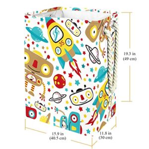 Laundry Hamper Cute Robot Pattern Collapsible Laundry Baskets Firm Washing Bin Clothes Storage Organization for Bathroom Bedroom Dorm