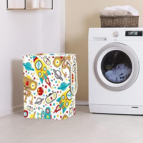 Laundry Hamper Cute Robot Pattern Collapsible Laundry Baskets Firm Washing Bin Clothes Storage Organization for Bathroom Bedroom Dorm