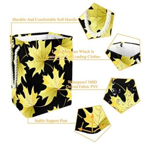 Laundry Hamper Yellow Maple Leaves Pattern Black Background Collapsible Laundry Baskets Firm Washing Bin Clothes Storage Organization for Bathroom Bedroom Dorm