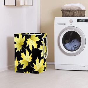 Laundry Hamper Yellow Maple Leaves Pattern Black Background Collapsible Laundry Baskets Firm Washing Bin Clothes Storage Organization for Bathroom Bedroom Dorm