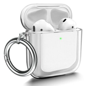 foweroty airpods case cover, clear soft tpu protective cover compatible with apple airpods 1/2 wireless charging case with keychain (clear)