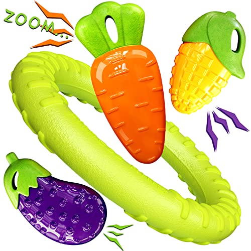 Squeaky Dog Toys for Aggressive Chewers Large Medium Small Breed, Dog Chew Toys for Aggressive Chewers, Indestructible Tough Durable Dog Toys Pack with 3 Squeaky Toys and 1 Ring Toy, Best Dog Gifts