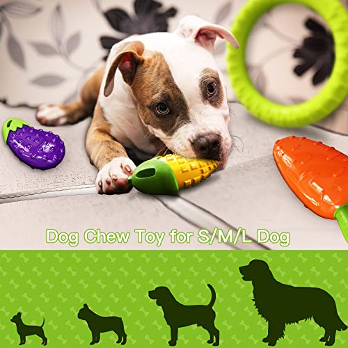 Squeaky Dog Toys for Aggressive Chewers Large Medium Small Breed, Dog Chew Toys for Aggressive Chewers, Indestructible Tough Durable Dog Toys Pack with 3 Squeaky Toys and 1 Ring Toy, Best Dog Gifts