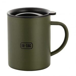 m-tac 13.5oz large thermal mug cup with lid - insulated double wall thermo tumbler stainless steel with wide handle