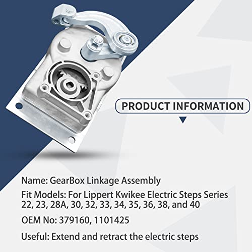 379160, RV Gear Box Linkage with A, Compatible with Lippert Kwikee Electric Steps Series 22, 23, 28A, 30, 32, 33, 34, 35, 36, 38, and 40 | New, Grey, 8-1/4" L x 3-1/4" H x 4-1/4" W, Replace# 1101425