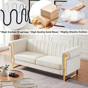 83" Modern Chesterfield Sofa, Melpomene Velvet Sofa Couch with Flared Arms and Removable Cushions for Living Room Bedroom（Beige）