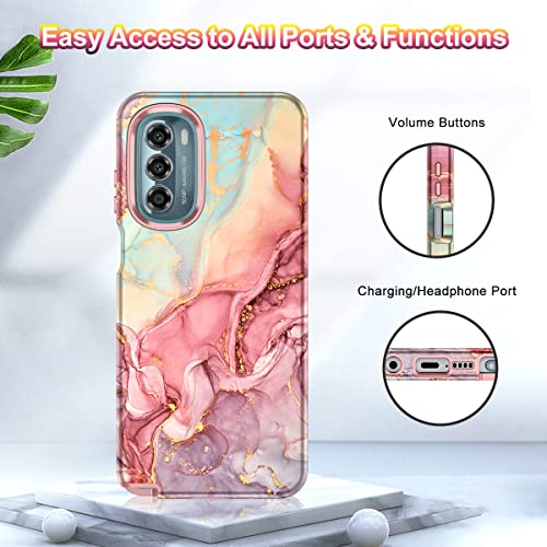 Btscase for Moto G Stylus 5G 2022 Case (NOT FIT 4G), Marble 3 in 1 Heavy Duty Shockproof Full Body Rugged Hard PC+Soft Silicone Drop Protective Women Girl Cover for Moto G Stylus 5G 2022, Rose Gold