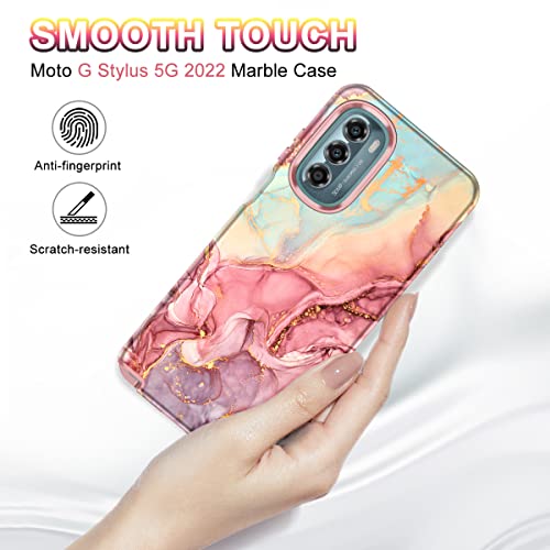 Btscase for Moto G Stylus 5G 2022 Case (NOT FIT 4G), Marble 3 in 1 Heavy Duty Shockproof Full Body Rugged Hard PC+Soft Silicone Drop Protective Women Girl Cover for Moto G Stylus 5G 2022, Rose Gold