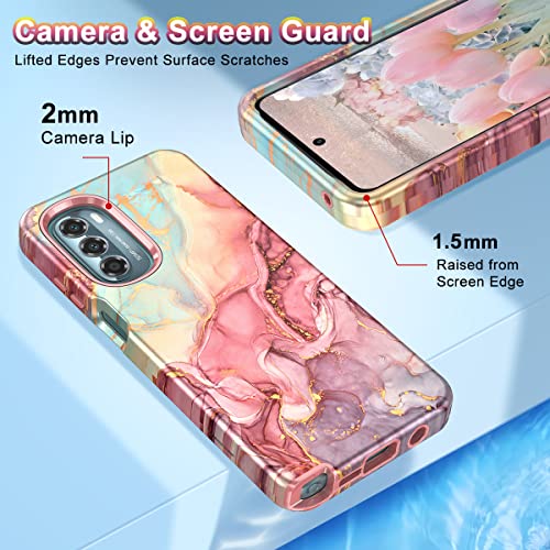 Btscase for Moto G Stylus 5G 2022 Case (NOT FIT 4G), Marble 3 in 1 Heavy Duty Shockproof Full Body Rugged Hard PC+Soft Silicone Drop Protective Women Girl Cover for Moto G Stylus 5G 2022, Rose Gold