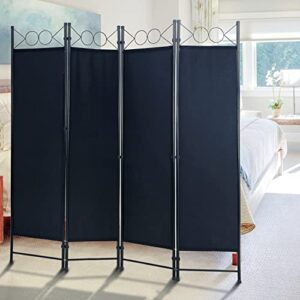 Room Divider 4 Panels 6FT Room Divider Wall Folding Privacy Screens with Steel Frame Freestanding Partition for Home Office Bedroom,Black