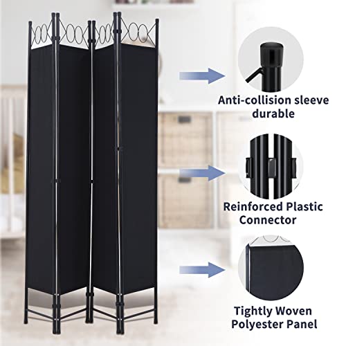 Room Divider 4 Panels 6FT Room Divider Wall Folding Privacy Screens with Steel Frame Freestanding Partition for Home Office Bedroom,Black