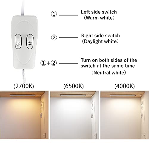 LED Under Cabinet Lighting Plug-in, 12 Inch Under Cabinet Lights, 3 Colors(2700K,4000K,6500K), USB Led Light Strip Bar, Under Counter Light for Kitchen/Workbench/Shelf/Desk