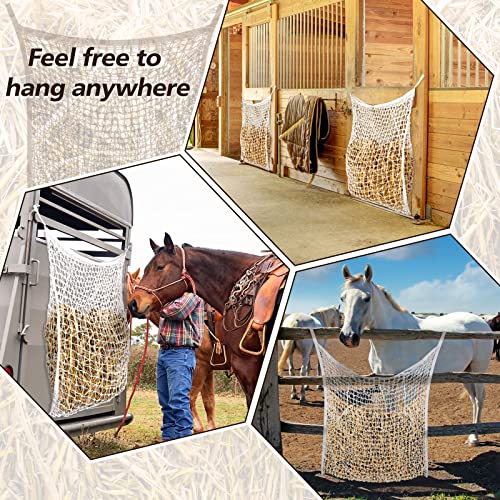 2 Pcs Slow Feed Hay Net Hay Feeder Hay Bags for Horses Goat Stall Trailer Horse Feeding Supplies (White,35 x 31 Inch)