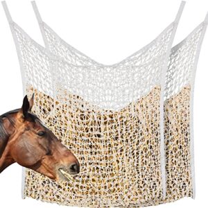 2 pcs slow feed hay net hay feeder hay bags for horses goat stall trailer horse feeding supplies (white,35 x 31 inch)