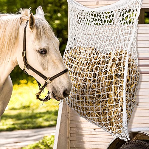 2 Pcs Slow Feed Hay Net Hay Feeder Hay Bags for Horses Goat Stall Trailer Horse Feeding Supplies (White,35 x 31 Inch)