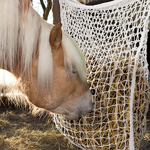 2 Pcs Slow Feed Hay Net Hay Feeder Hay Bags for Horses Goat Stall Trailer Horse Feeding Supplies (White,35 x 31 Inch)