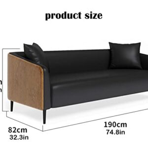 Sofa Couch Living Room Sofa with Throw Pillows Modern Faux Leather Breathable Fabric Sofa Couch Carbon Steel Support Legs High Density High Rebound Sponge Cushions for Living Room Office