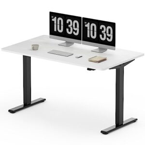 sanodesk electric standing desk 55 x 28 inches, height adjustable stand up desk w/2-button controller, ergonomic computer desk for home office, black frame + white tabletop