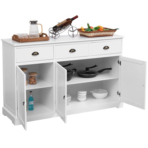 EROMMY White Buffet Cabinet with Storage, Kitchen Sideboard with 3 Doors & 3 Drawers, Farmhouse Buffet Server Bar Cabinet Console Table for Dining Living Room, White