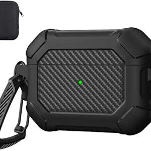 Maxjoy for Airpods Pro Case Cover with Lock, Airpods Pro Protective Case Hard Shell Rugged Shockproof Cover with Keychain Compatible with Apple Airpods Pro 2019 Front LED Visible, Black