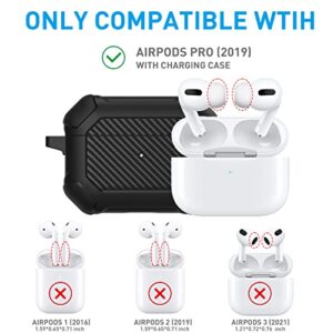 Maxjoy for Airpods Pro Case Cover with Lock, Airpods Pro Protective Case Hard Shell Rugged Shockproof Cover with Keychain Compatible with Apple Airpods Pro 2019 Front LED Visible, Black