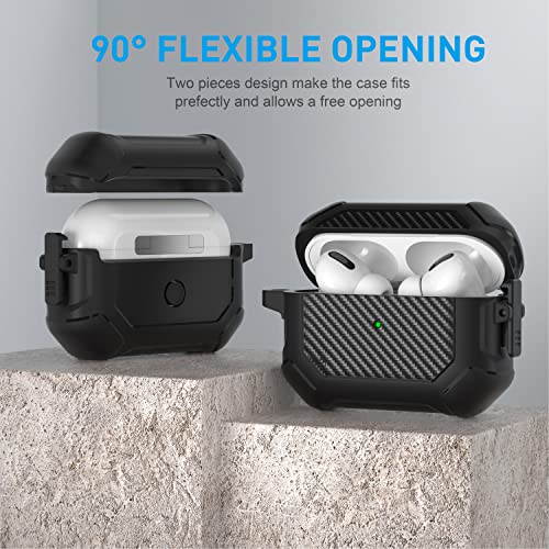 Maxjoy for Airpods Pro Case Cover with Lock, Airpods Pro Protective Case Hard Shell Rugged Shockproof Cover with Keychain Compatible with Apple Airpods Pro 2019 Front LED Visible, Black