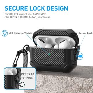 Maxjoy for Airpods Pro Case Cover with Lock, Airpods Pro Protective Case Hard Shell Rugged Shockproof Cover with Keychain Compatible with Apple Airpods Pro 2019 Front LED Visible, Black