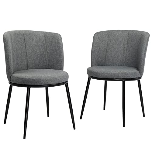 VINGLI Grey Dining Chairs Set of 2,Mid Century Modern Kitchen&Dining Room Chairs,Upholstered Fabric Dining Room Armless Chair for Home Kitchen,Living Room