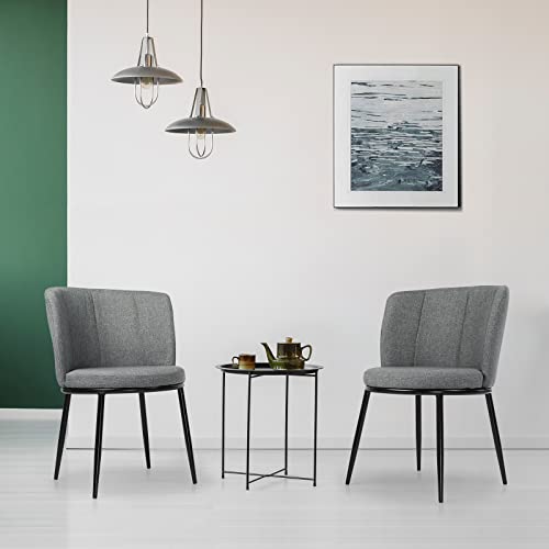 VINGLI Grey Dining Chairs Set of 2,Mid Century Modern Kitchen&Dining Room Chairs,Upholstered Fabric Dining Room Armless Chair for Home Kitchen,Living Room