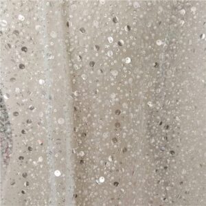 51" Wide Exquisite Heavily Pearl Beaded Soft Tulle Wedding Lace Fabric Clear French Sequined Lace Fabrics for Wedding Dress Bridal Veil DIY Home Decoration (3 Yard, White 2)