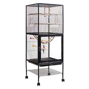 penchen ikayaa 56.5 inch bird cage, parrot cage, wrought iron wire bird parrot, rolling cage with bottom storage shelf, suitable for small medium sized birds