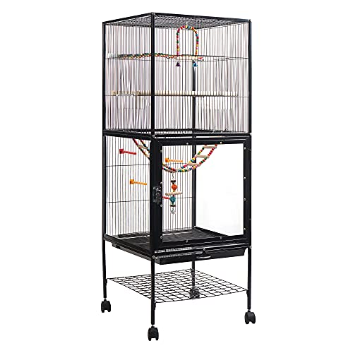 PENCHEN IKAYAA 56.5 Inch Bird Cage, Parrot Cage, Wrought Iron Wire Bird Parrot, Rolling Cage with Bottom Storage Shelf, Suitable for Small Medium Sized Birds