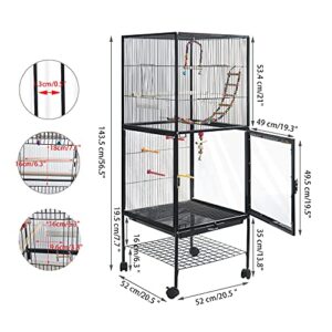 PENCHEN IKAYAA 56.5 Inch Bird Cage, Parrot Cage, Wrought Iron Wire Bird Parrot, Rolling Cage with Bottom Storage Shelf, Suitable for Small Medium Sized Birds