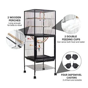 PENCHEN IKAYAA 56.5 Inch Bird Cage, Parrot Cage, Wrought Iron Wire Bird Parrot, Rolling Cage with Bottom Storage Shelf, Suitable for Small Medium Sized Birds