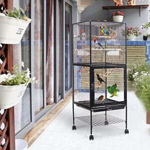 PENCHEN IKAYAA 56.5 Inch Bird Cage, Parrot Cage, Wrought Iron Wire Bird Parrot, Rolling Cage with Bottom Storage Shelf, Suitable for Small Medium Sized Birds