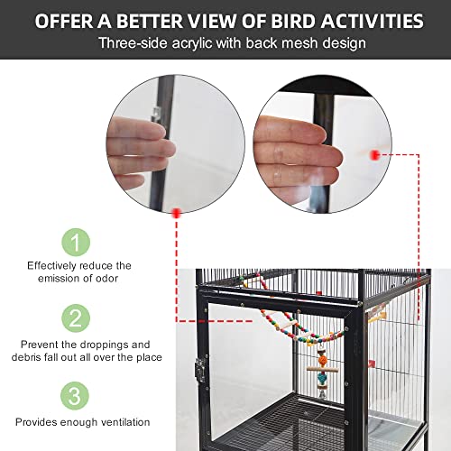 PENCHEN IKAYAA 56.5 Inch Bird Cage, Parrot Cage, Wrought Iron Wire Bird Parrot, Rolling Cage with Bottom Storage Shelf, Suitable for Small Medium Sized Birds